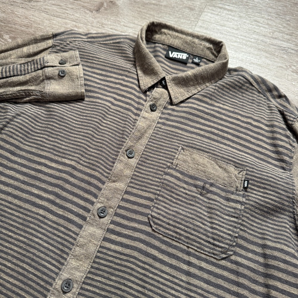 Vans Shirt Mens Large Brown Black Stripe Flannel Skate Button Up Y2K Skater
